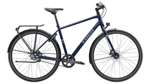 Trek District 3 Equipped hihnavetoinen hybridipyรถrรค Matte Blue